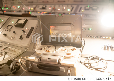 Vintage Audio Equipment Showcased in a Historical Recording Studio With Intricate Control Panels Vintage Audio Equipment Showcased in a Historical Recording Studio With Intricate Control Panels 136890317
