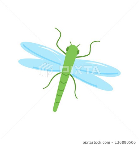 Cartoon Dragonfly Character, Flat Autumn Fall green Dragonfly 136890506