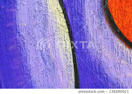 Graffiti Wall Detail with Purple, Lavender, Orange, Black Street Style Urban Texture 90s Y2K Culture 136890921