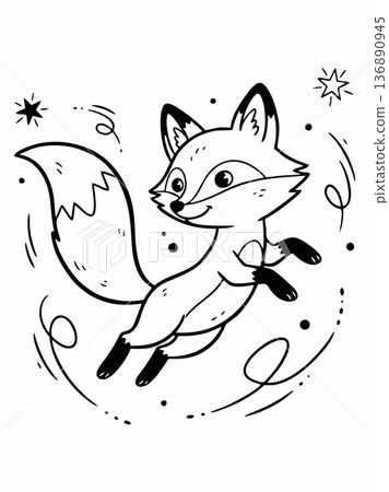 Whimsical Hand-Drawn Fox Leaping with Stars and Swirls Whimsical Hand-Drawn Fox Leaping with Stars and Swirls 136890945