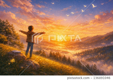 站在朝日山上的孩子 136891046