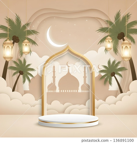 Elegant Islamic Festival Celebration Display Podium Background Elegant Islamic Festival Celebration Display Podium Background 136891100