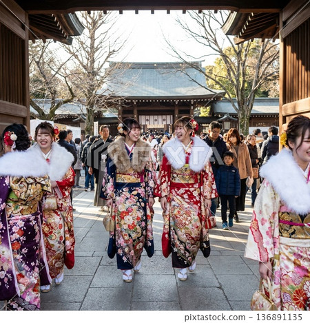 Coming-of-Age Day New adults in furisode kimono Coming-of-Age Day New adults in furisode kimono 136891135