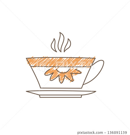 Hand Drawn Coffee Cup With Rising Steam Simple Loose Lines And Brown Shading Illustration 136891139