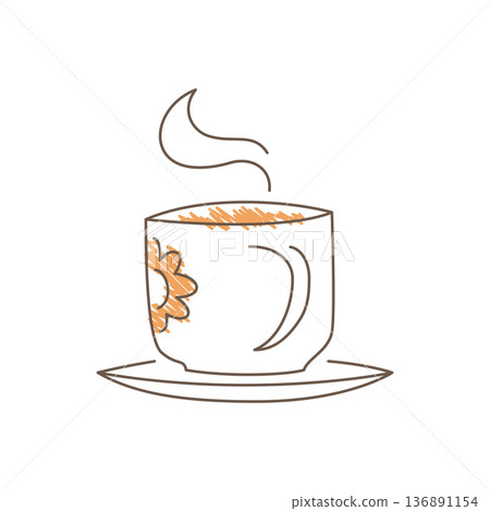 Hand Drawn Sketch Of A Coffee Cup With Rising Steam And Warm Shading Hand Drawn Sketch Of A Coffee Cup With Rising Steam And Warm Shading 136891154
