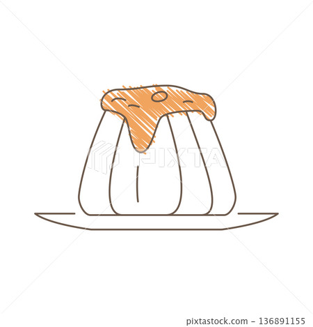 Hand Drawn Sketch Of A Fluffy Muffin With Icing Drips On A Simple Plate Hand Drawn Sketch Of A Fluffy Muffin With Icing Drips On A Simple Plate 136891155