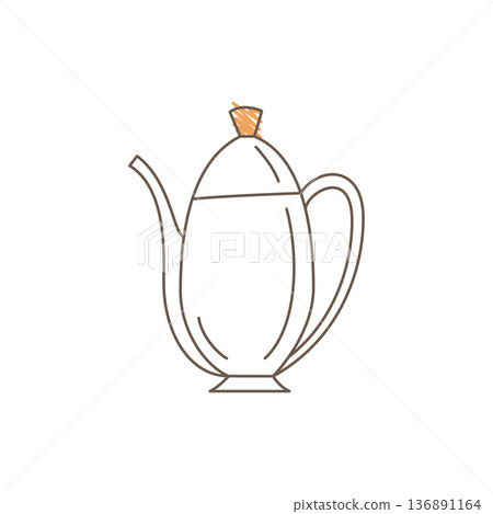Hand Drawn Sketch Of A Tall Teapot With Curved Spout And Large Handle Hand Drawn Sketch Of A Tall Teapot With Curved Spout And Large Handle 136891164
