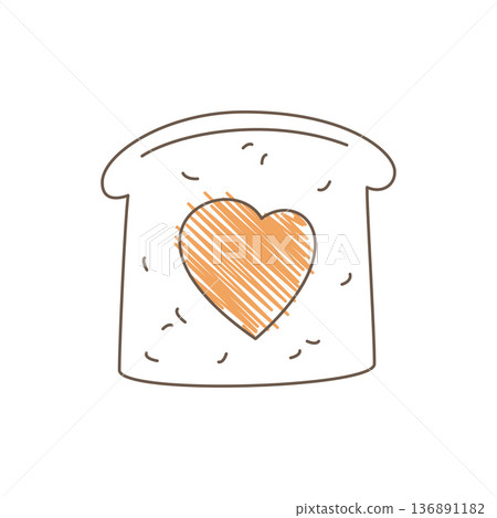 Hand Drawn Sketch Of A Bread Slice With Orange Heart Hatching On Top 136891182