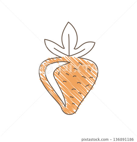 Hand Drawn Sketch Of A Strawberry With Light Orange Shading And Leaves 136891186