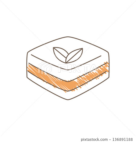 Hand Drawn Sketch Of A Two Layer Cake With Leaf Decoration And Cream Filling Hand Drawn Sketch Of A Two Layer Cake With Leaf Decoration And Cream Filling 136891188