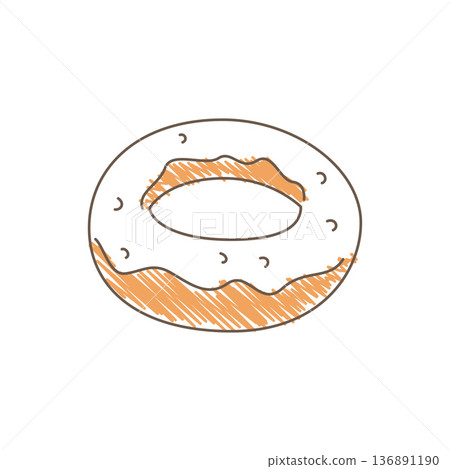 Hand Drawn Sketch Of A Classic Donut With Hole And Wavy Glaze Lines 136891190
