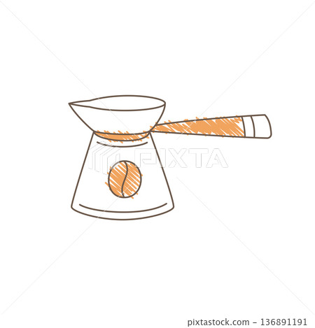 Hand Drawn Sketch Of A Turkish Coffee Pot With Long Handle And Metallic Shading Hand Drawn Sketch Of A Turkish Coffee Pot With Long Handle And Metallic Shading 136891191