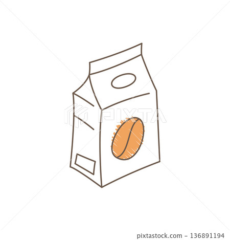 Hand Drawn Sketch Of A Tilted Coffee Packaging With Large Bean Illustration Hand Drawn Sketch Of A Tilted Coffee Packaging With Large Bean Illustration 136891194