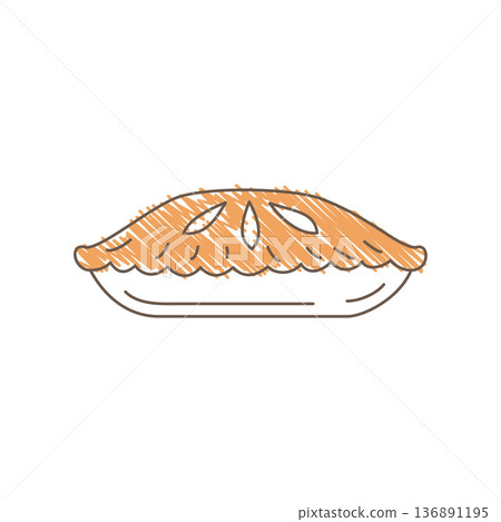 Hand Drawn Sketch Of A Side View Pie With Orange Brown Crust And Slits Hand Drawn Sketch Of A Side View Pie With Orange Brown Crust And Slits 136891195