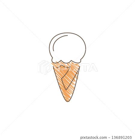 Hand Drawn Sketch Of A Single Ice Cream Scoop In Waffle Cone Hand Drawn Sketch Of A Single Ice Cream Scoop In Waffle Cone 136891203