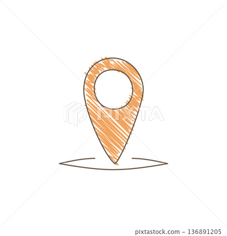 Hand Drawn Sketch Of A Teardrop Location Pin With Inner Circle And Orange Shading Hand Drawn Sketch Of A Teardrop Location Pin With Inner Circle And Orange Shading 136891205