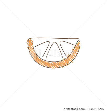 Hand Drawn Sketch Of A Lemon Wedge With Segments And Orange Peel Shading 136891207