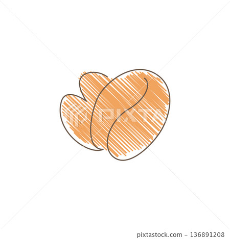Hand Drawn Sketch Of Two Coffee Beans With Horizontal Orange Hatching Hand Drawn Sketch Of Two Coffee Beans With Horizontal Orange Hatching 136891208
