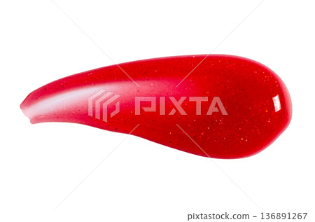 A sample of lip moisturizer on a white background. Oil or lip balm. 136891267