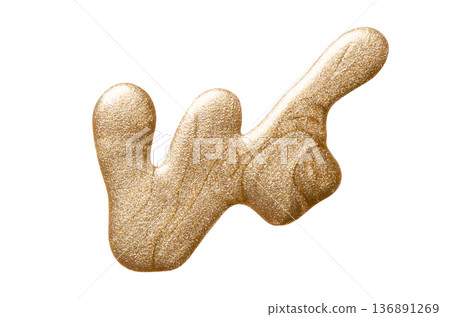 A sample of gold nail polish with a shimmer and metallic effect. Isolated on a white background. A sample of gold nail polish with a shimmer and metallic effect. Isolated on a white background. 136891269