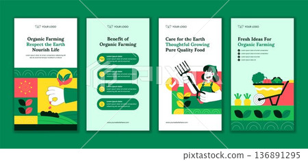 Flat Hand Drawn Organic Farming Process Cartoon Social Media Stories Template 136891295