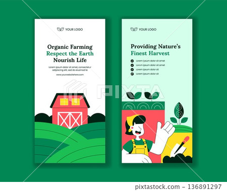 Vertical Banner Organic Farming Process Flat Cartoon Hand Drawn Design 136891297