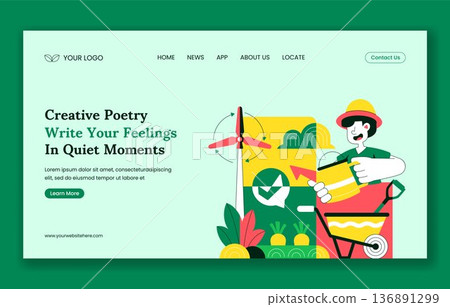 Organic Farming Process Flat Cartoon Social Media Landing Page Template 136891299
