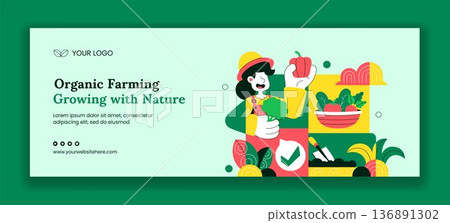 Organic Farming Process Flat Cartoon Hand Drawn Social Media Cover Design 136891302
