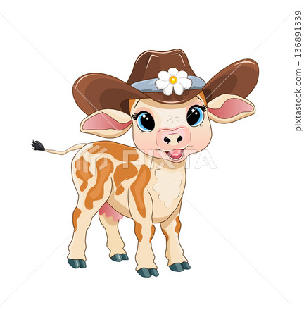Calf with a cowboy hat Calf with a cowboy hat 136891339