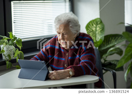 Senior woman planning finances and savings for retirement. Senior woman planning finances and savings for retirement. 136891524
