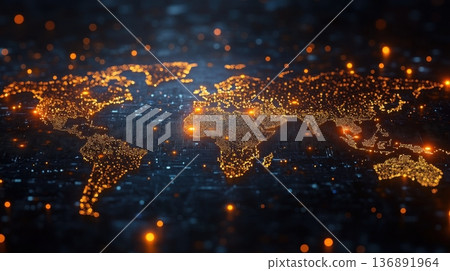 Glowing digital world map with futuristic connections Glowing digital world map with futuristic connections 136891964