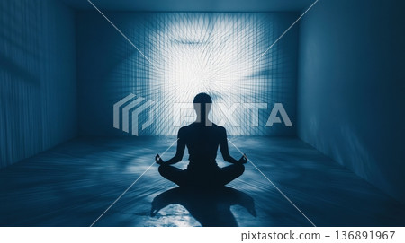 Silhouette meditation full moon shadows surreal night Silhouette meditation full moon shadows surreal night 136891967