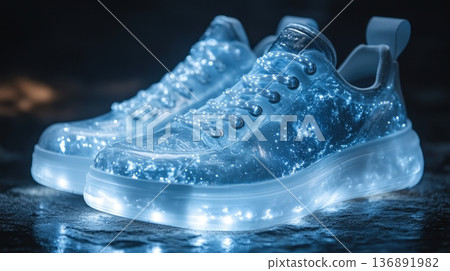 Futuristic Luminous Sneakers with Galaxy Design 136891982