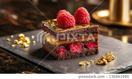 Gourmet Chocolate Dessert with Berries and Mint 136891990