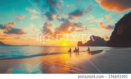 Sunset Yoga Meditation on Tropical Beach Sunset Yoga Meditation on Tropical Beach 136891991