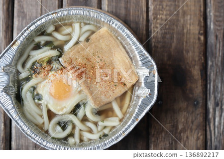 Retort-packed Kitsune Nabeyaki Udon in an aluminum pot Retort-packed Kitsune Nabeyaki Udon in an aluminum pot 136892217