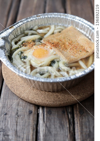 Retort-packed Kitsune Nabeyaki Udon in an aluminum pot Retort-packed Kitsune Nabeyaki Udon in an aluminum pot 136892219