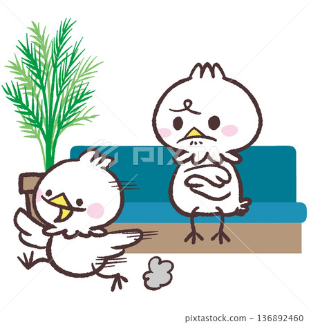 Illustration of a white bird being bothered by a running child 136892460