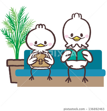 一幅插圖，描繪了一隻鳥靜靜地棲息在大廳的椅子上。 136892463