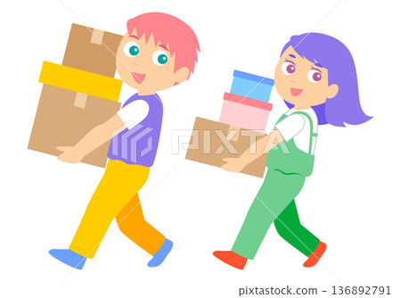 Illustration of a couple carrying moving luggage Illustration of a couple carrying moving luggage 136892791