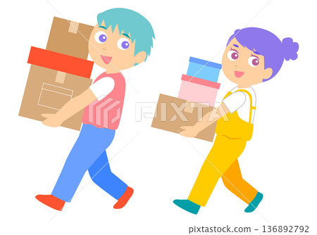 Illustration of a couple carrying moving luggage 136892792