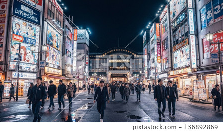 Night view of urban areas in Japan 136892869