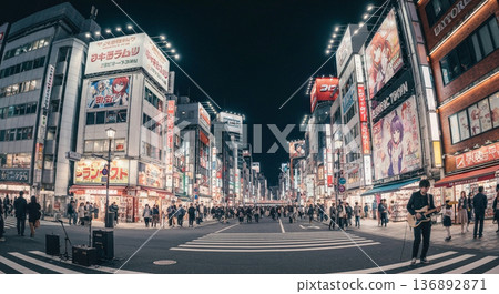 Night view of urban areas in Japan 136892871