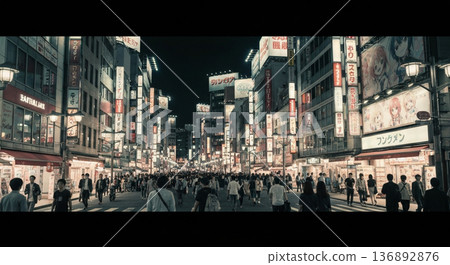 Night view of urban areas in Japan 136892876