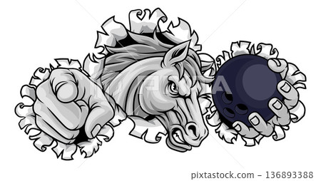 Horse Mustang Stallion Bowling Sports Team Mascot Horse Mustang Stallion Bowling Sports Team Mascot 136893388