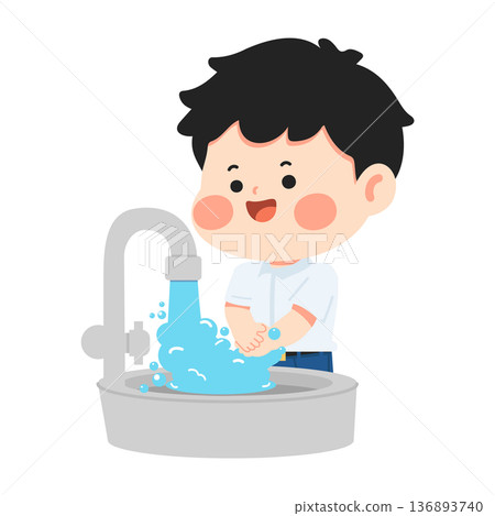 Boy Washing Hands Under Running Water Boy Washing Hands Under Running Water 136893740