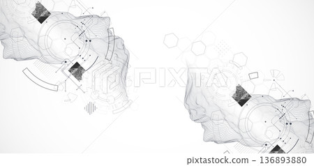 Abstract technological background with mountain elements made in a wireframe style. 136893880