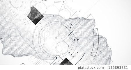 Abstract technological background with mountain elements made in a wireframe style. Abstract technological background with mountain elements made in a wireframe style. 136893881