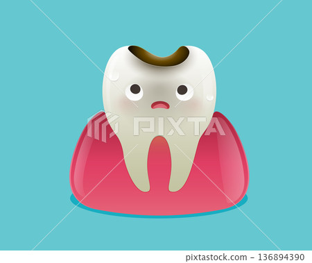 Tooth Decay Cartoon Character with Toothache and Sensitivity Pain Tooth Decay Cartoon Character with Toothache and Sensitivity Pain 136894390
