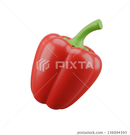 3D Stylized Glossy Red Bell Pepper Illustration with Green Stem 136894393
